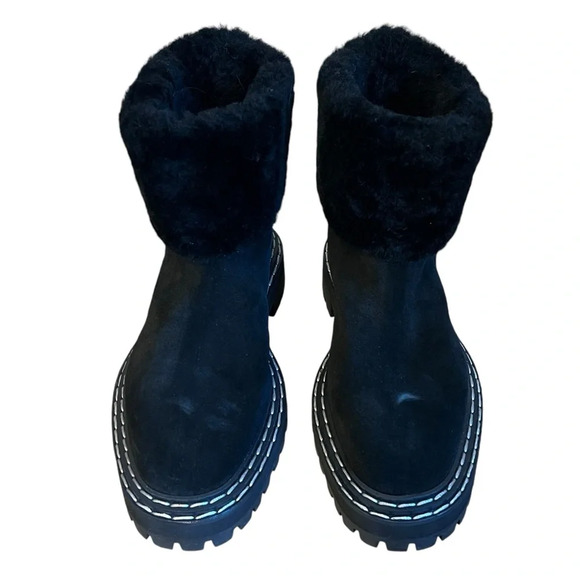 Proenza Schouler Shearling Lined Suede Lug Sole Ankle Boots Black IT 36.5 NWOB - Picture 5 of 11